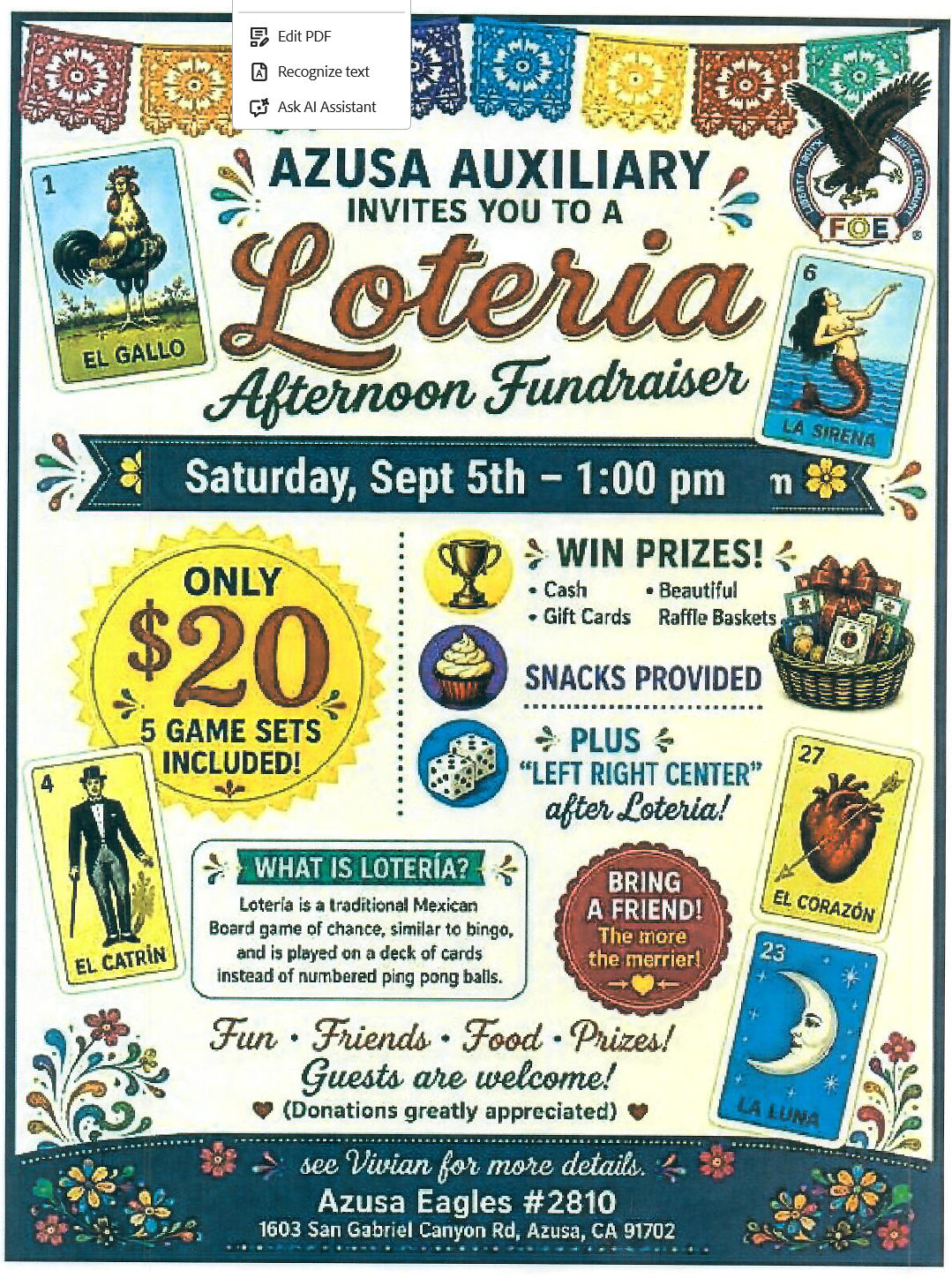 Auxiliary Loteria Afternoon Fundraiser