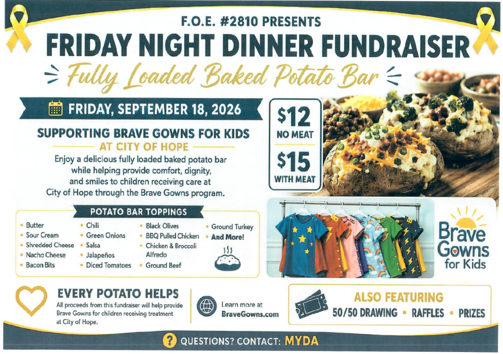 Auxiliary Dinner Potato Bar Benefiting Brave Gowns for Kids (City of Hope)
