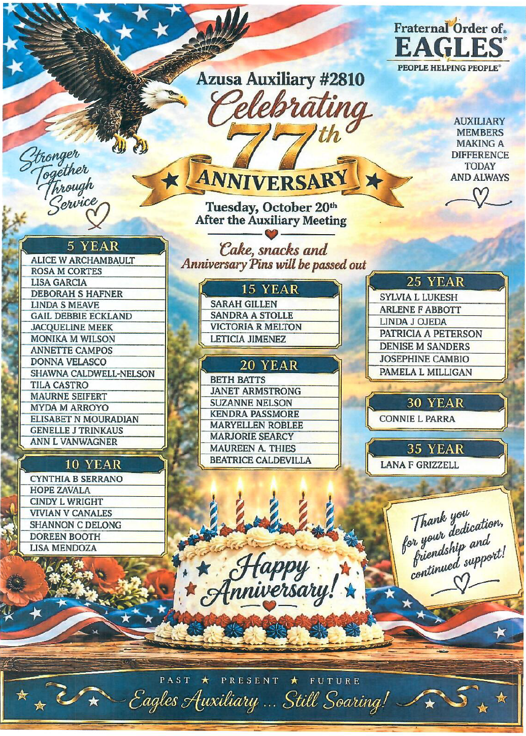 Auxiliary Business Meeting and 77th Anniversary Celebration